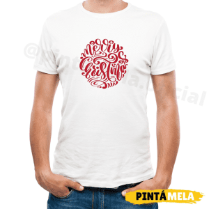 Camiseta Blanca Adulto C/R- Hombre - Merry Xtmas Rojo