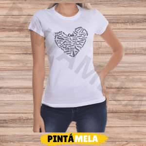 Camiseta Blanca Adulto C/R- Dama - Corazón Frases Caleñas